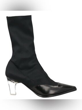 Giorgio Armani Black Pointed Sock Boot with Clear Kitten Heel